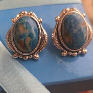 Blue and Gold Earrings with Turquoise Stones